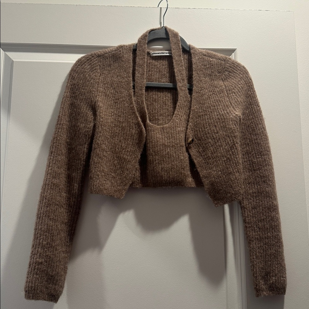 Alexander Wang Tan Knit Cardigan and Tank Set